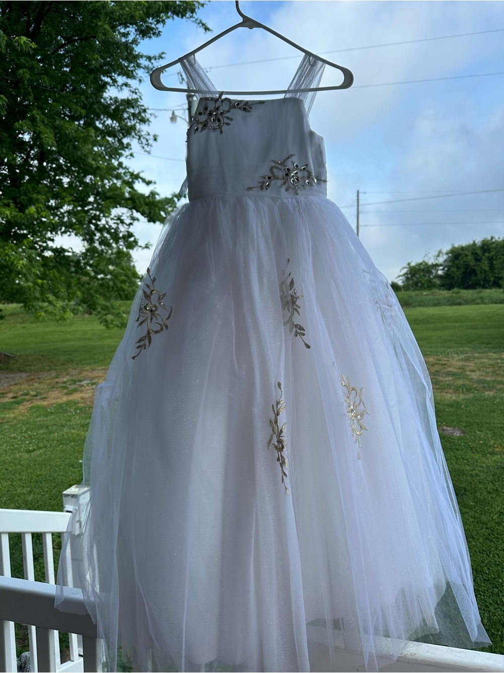 Mary's Bridal White and Gold Tulle Flower Girl Dress